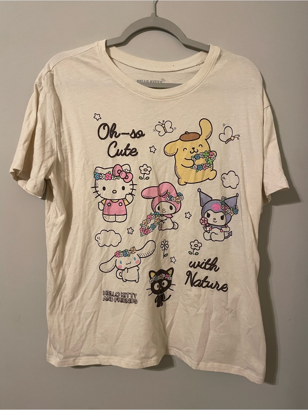 Sanrio Cream Kids Tee with Hello Kitty & Friends Floral Graphic SZ L 12-14